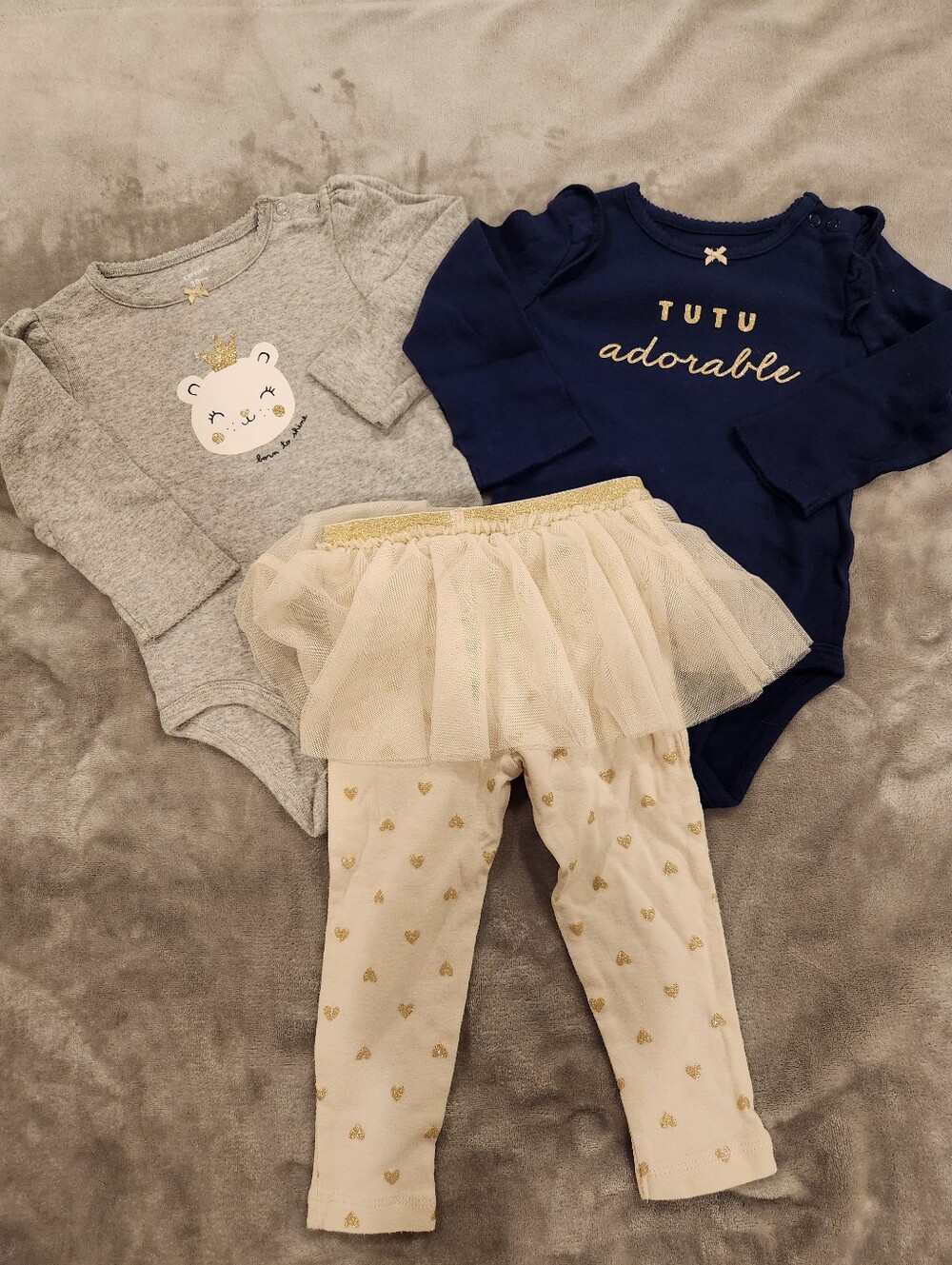 Navy "Tutu Adorable" Bodysuit with Cream Tulle Tutu & Grey Bear Bodysuit Set 18M